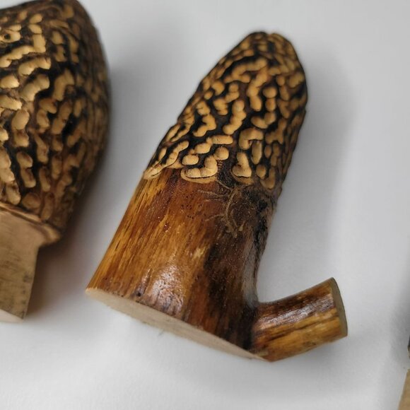 Set of 4 Morel Mushroom Wood Carved Merchroom Forage Mantle Outdoors Fungi Art - Picture 4 of 11